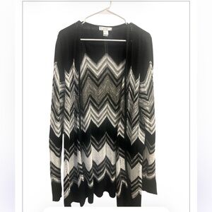 CJ Banks Black White Gray Chevron Print Open Drape Knit Cardigan 2X